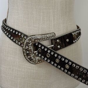 Blazin Roxx Rhinestones Cowgirl Western Leather Camo Bling Belt Small